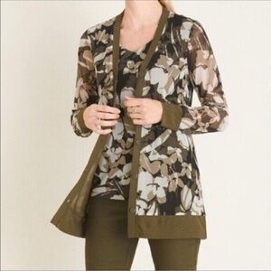Chico’s Women’s Floral Camo Mesh Sheer Button Up Cardigan Size: 3P